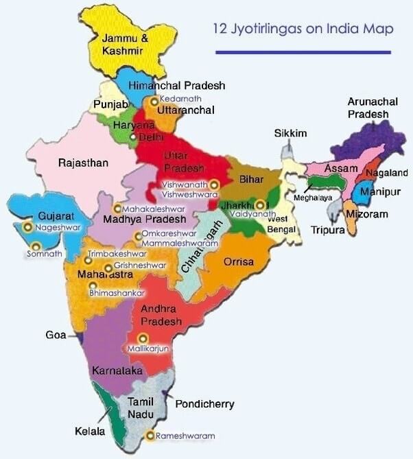 India map for 12 jyotirlinga name with place 