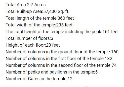 specifications of Ram Mandir in ayodhya